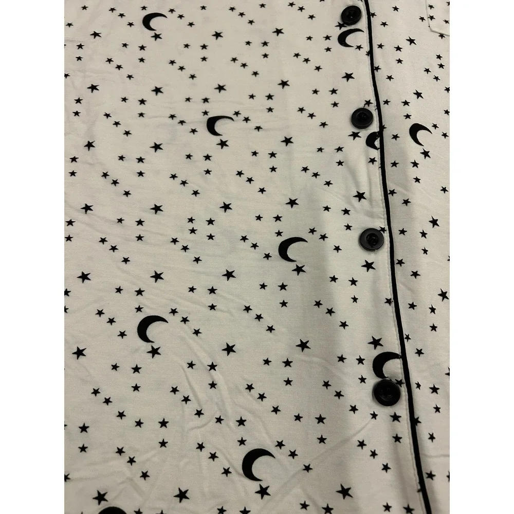 Cozy Soft Pajama Top Womens XL White Celestial Moon Star Print Excellent L/S
